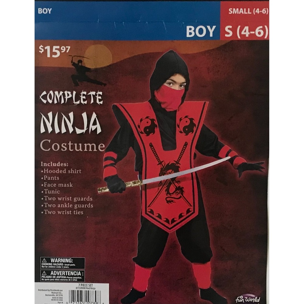 Complete Red Ninja Halloween Costume 7 Piece Set Boys Size S(4-6) NIP